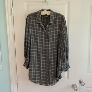 Something Navy grey/white plaid button up